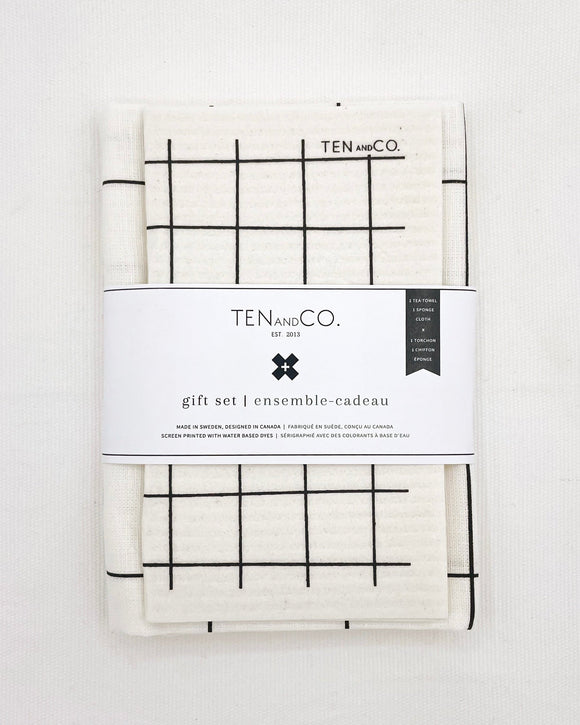 Grid Sponge Cloth + Tea Towel Gift Set