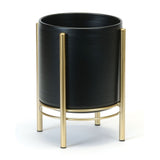 Small Black Floor Planter with Gold Stand