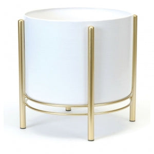 White and Gold Large Floor Planter