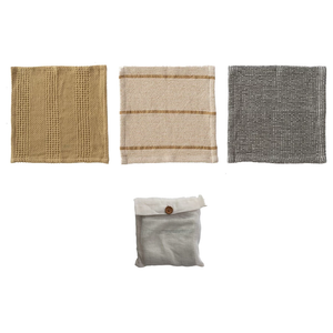 Waffle Weave Dish Cloths Grey, Mustard & Cream Color - Set of 3 in Bag