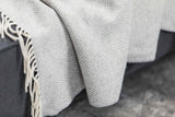 Clare Island Cashmere/Wool Throw - White & Grey Herringbone