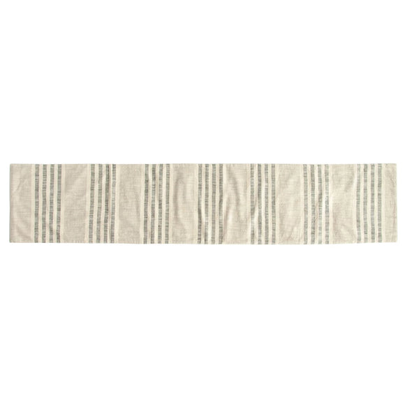 Woven Cotton Table Runner - Taupe/Grey Striped